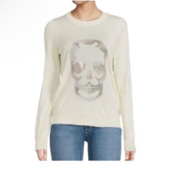 Zadig & Voltaire Miss Camo Skull Strass Sweater Women’s Cream Size Medium - Picture 1 of 12